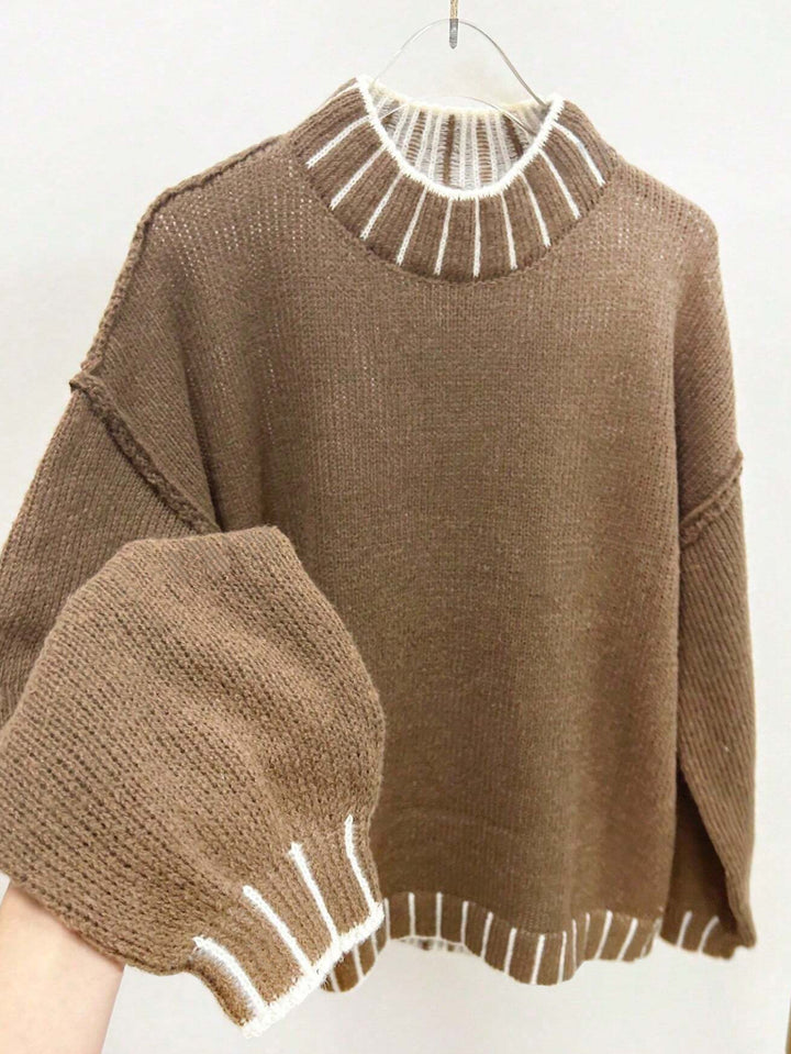 Pull en tricot décontracté pour femmes avec col montant et manches ajustables Chic & Stil