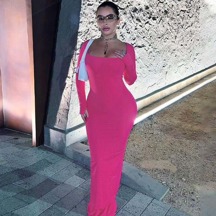 Fitted long sleeve maxi dress for women with square neckline Lune London