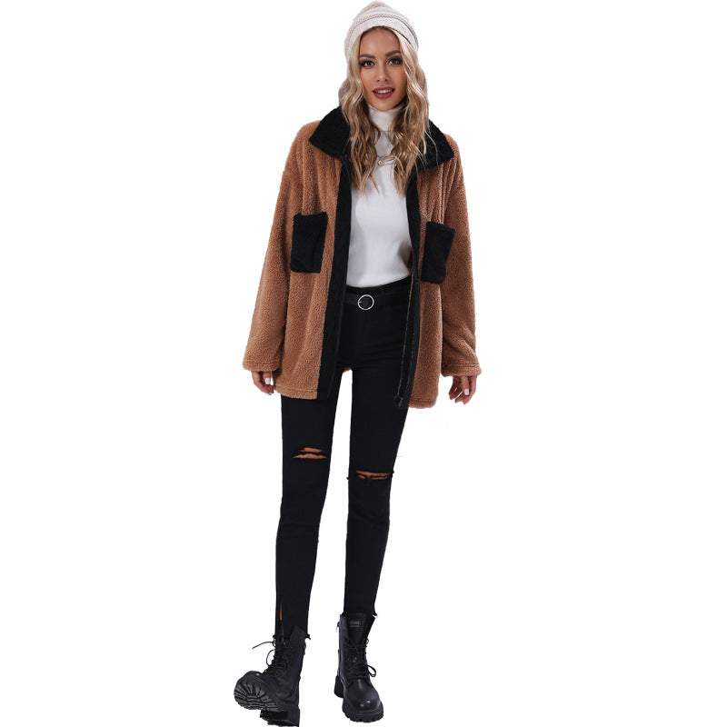 Ladies Cozy Fleece Jacket with Contrasting Pockets Lune London