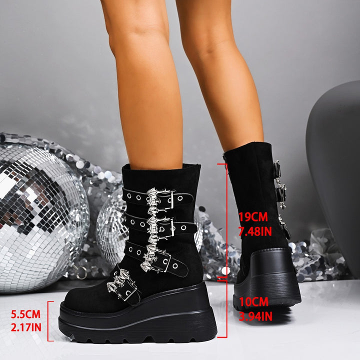 Wedge heel ankle boots for women with trendy buckles and non-slip sole Lune London