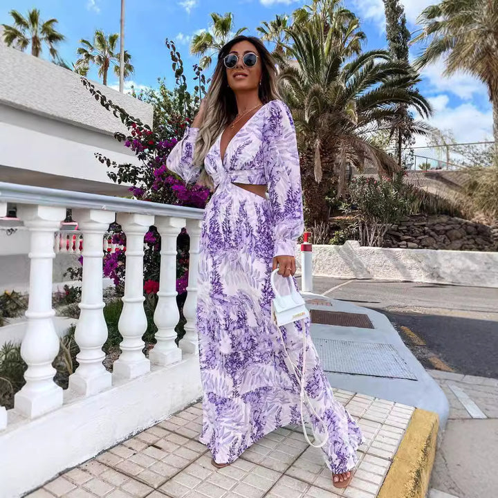 Maxi dress for women with floral details and an elegant cut Lune London