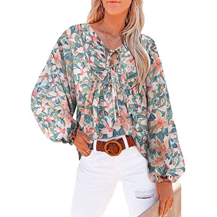 Chic and Stylish Casual Women’s Blouse with Floral Print and Ruffled Sleeves