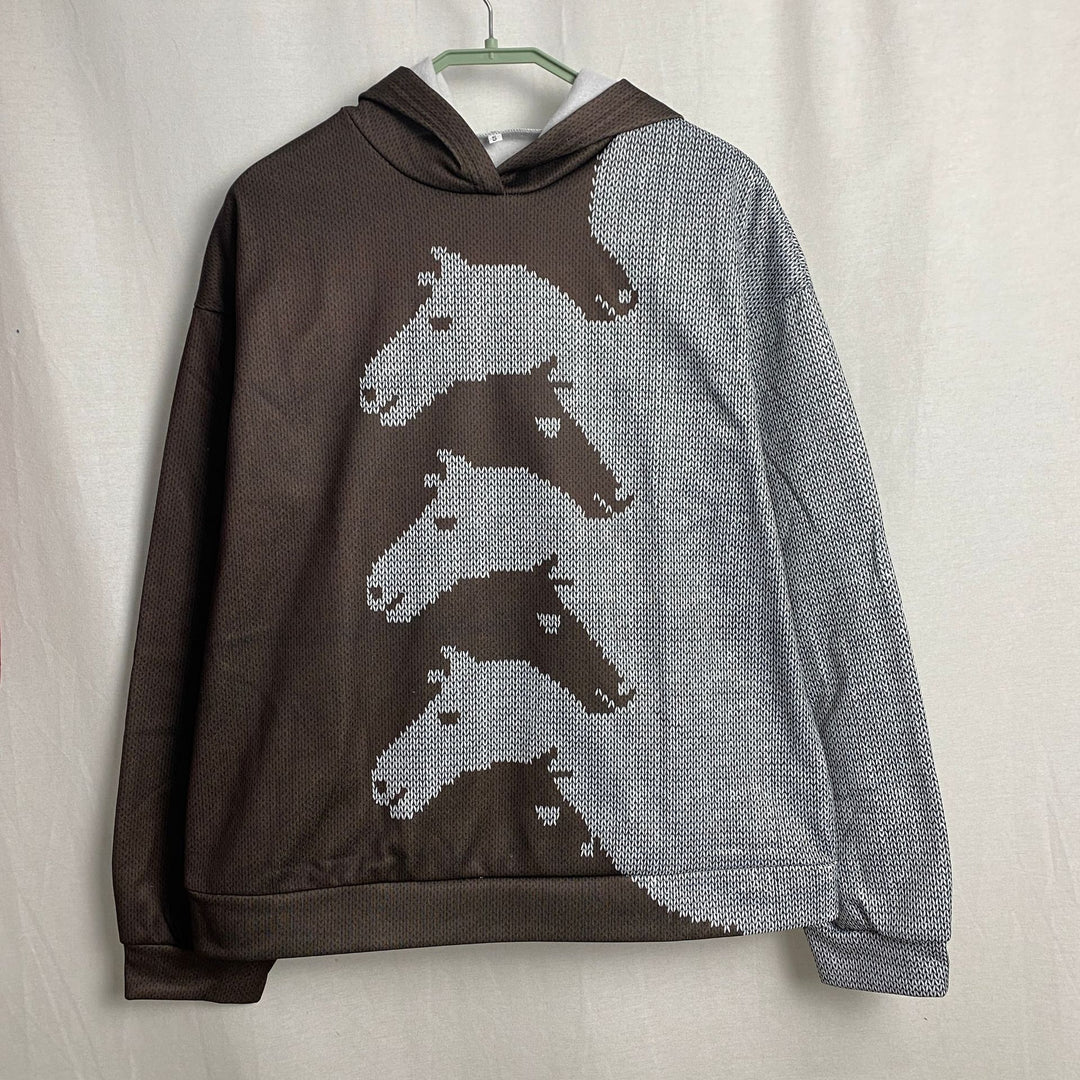 Ladies Comfortable Hoodie with Chic Horse Pattern and Style
