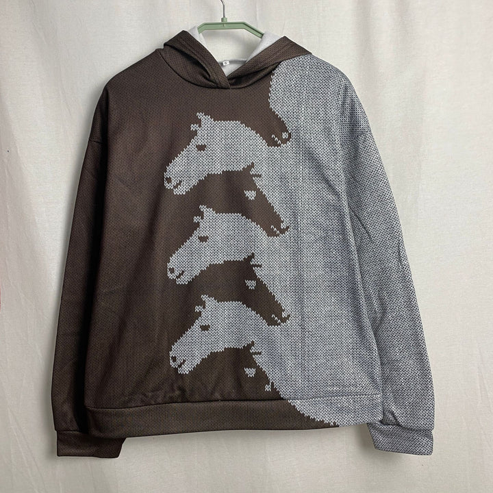 Ladies Comfortable Hoodie with Chic Horse Pattern and Style