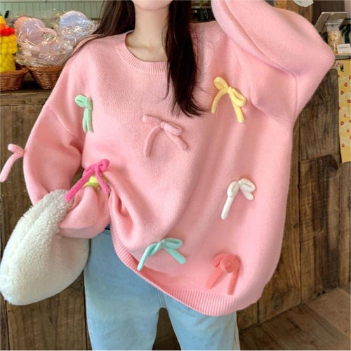 Casual sweater for women with playful bow appliqués Lune London