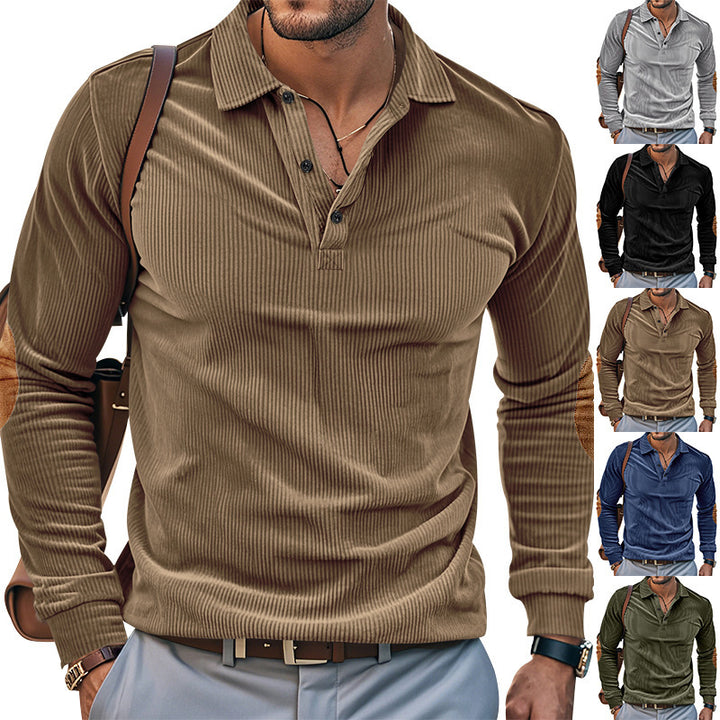 Men Casual Corded Sweater with Leather Trim Lune London