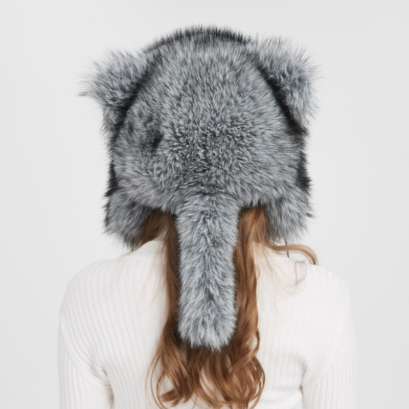 Woman Cozy Fur Hat with Ear Protection and Pompon Lune London