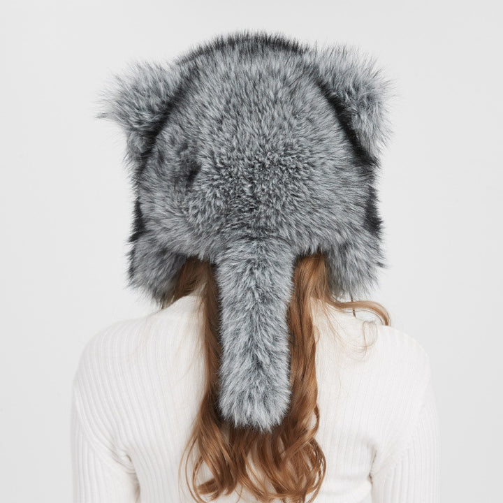Woman Cozy Fur Hat with Ear Protection and Pompon Lune London