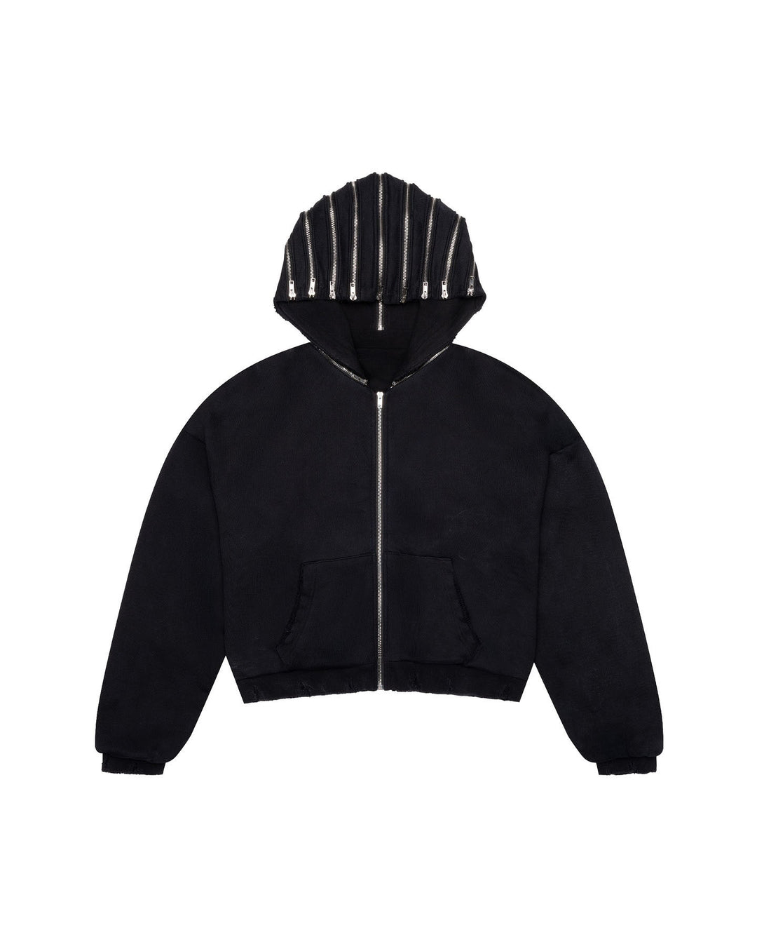 Short women's jacket with zipper and asymmetrical hood design Lune London