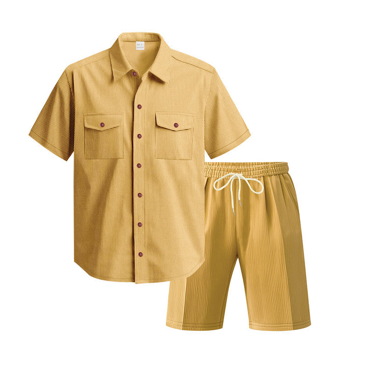 Casual men's outfit with textured top and shorts Lune London