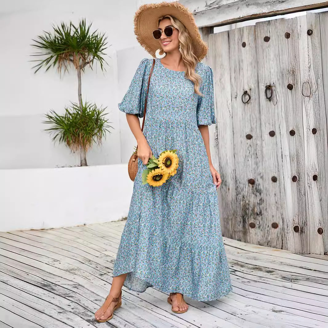 Lune London bohemian maxi dress for women with puff sleeves