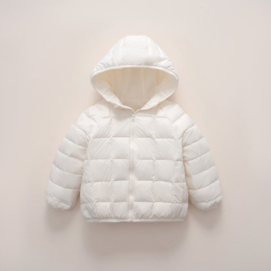 Ladies warm down jacket with hood and cross-quilted design Lune London
