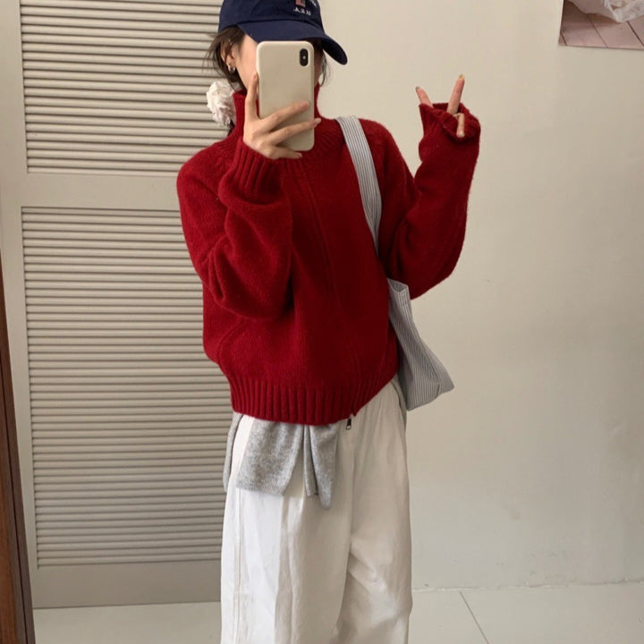 Cardigan pour femmes en tricot épais avec col montant et fermeture éclair pratique Chic & Stil
