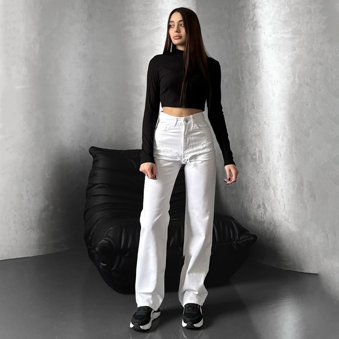 High-waisted women's jeans with wide legs and tie belt Lune London