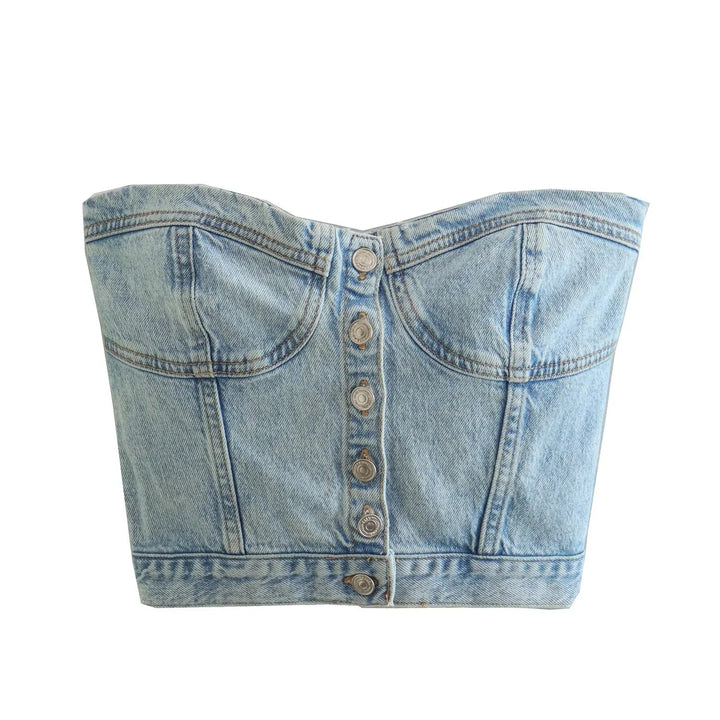 Women's Denim Crop Top with Knitted Overlay Lune London
