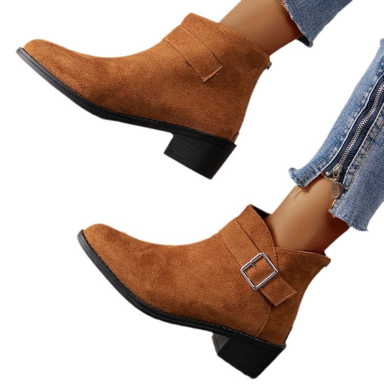 Women's ankle boots with a fashionable buckle detail and a comfortable square heel Lune London