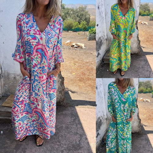 Casual maxi dress for women with V-neck and voluminous sleeves Lune London