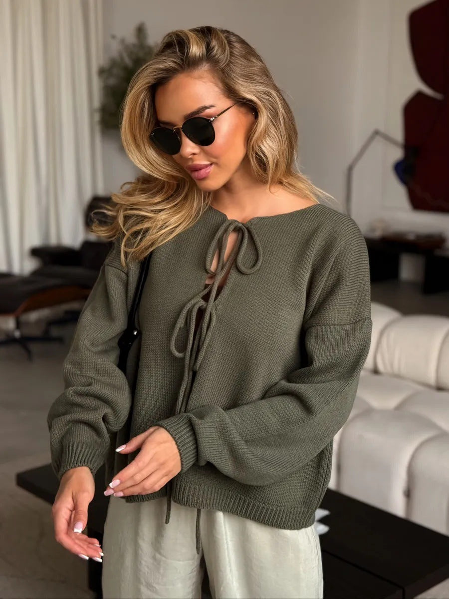 Pull en tricot épais pour femmes avec des liens tendance et une coupe décontractée Chic & Stil