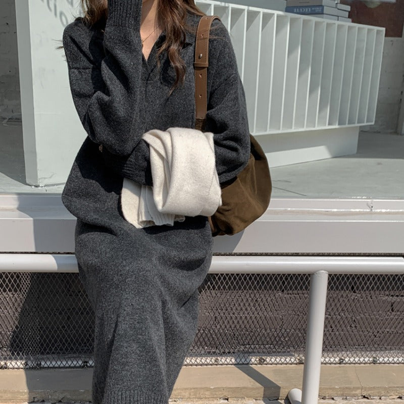 Robe polo à manches longues pour femmes en matériau tricoté doux Chic & Stil