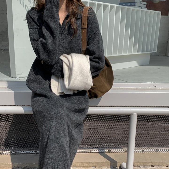 Robe polo à manches longues pour femmes en matériau tricoté doux Chic & Stil
