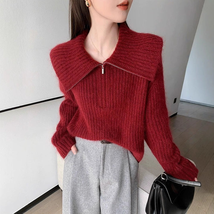 Pull en tricot pour femme avec grand col et fermeture éclair Chic & Stil