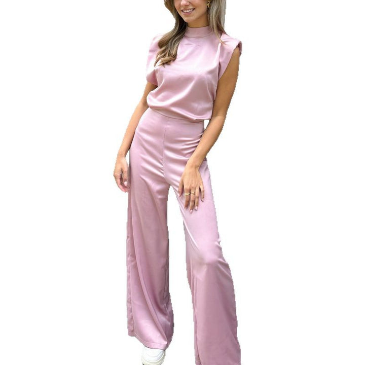 Ladies elegant jumpsuit with straight legs and high collar Lune London