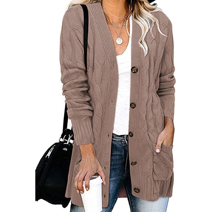 Rough knit cardigan for women with button details and practical pockets Lune London
