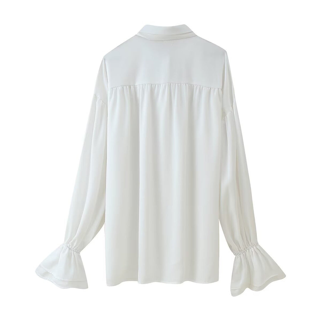 Ladies Elegant blouse with knot collar and flared sleeves Lune London