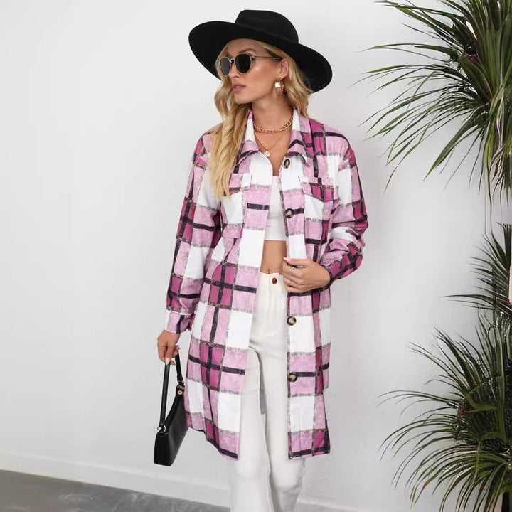 Checkered shirt jacket for women with elegant button details Lune London