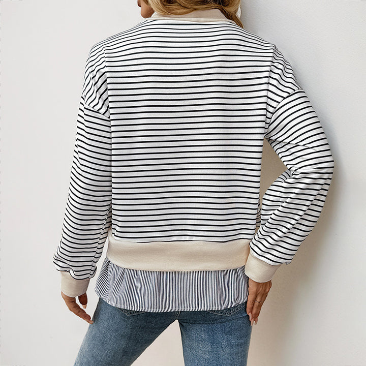 Sweat-shirt tendance pour femmes avec motif de rayures asymétriques et finition à volants Chic & Stil