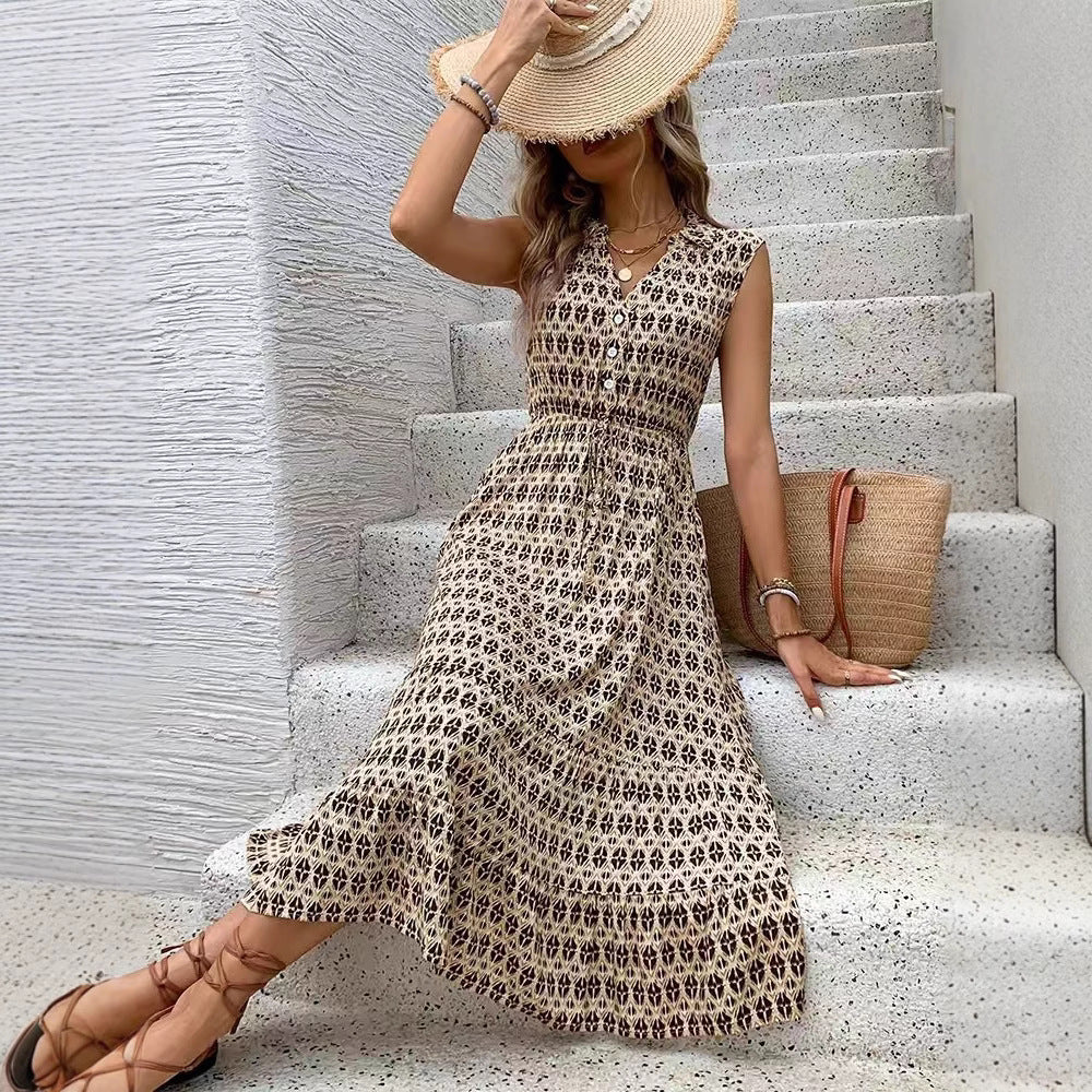 Midi dress for women with button details and elastic waistband Lune London