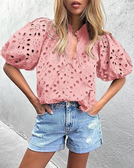 Ladies eyelet blouse with puff sleeves Lune London