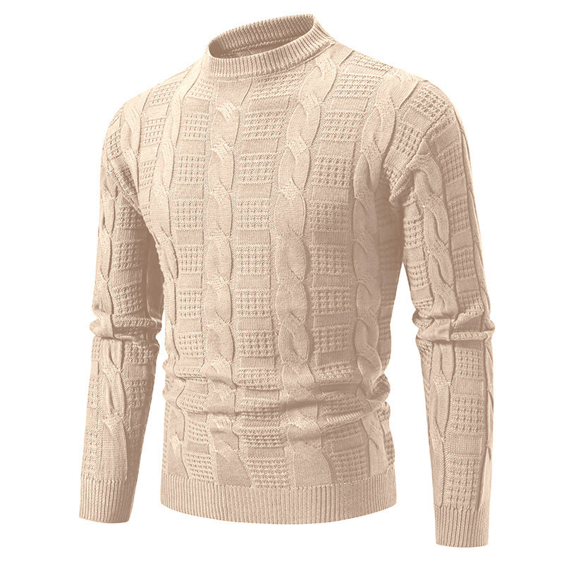 High quality chunky knit men's sweater with high collar and decorative pattern Lune London