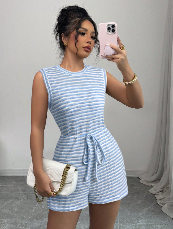 Women striped short jumpsuit with drawstring waist Lune London