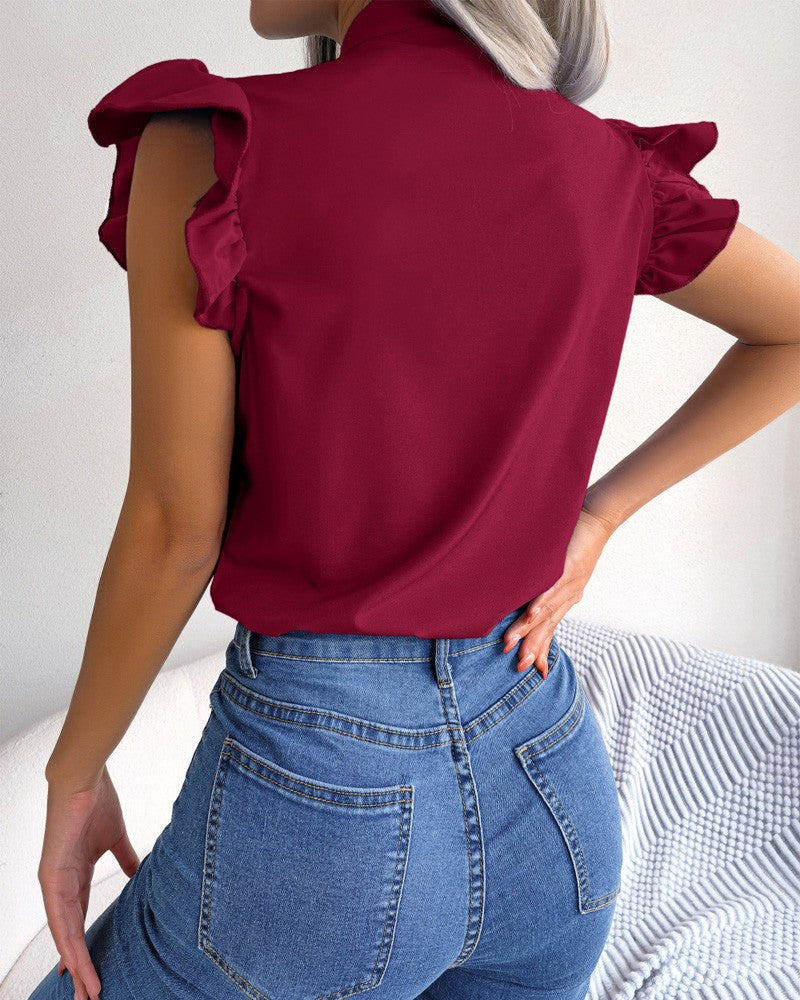 Ladies Blouse with Ruffle Details and Chic Bow Element Lune London