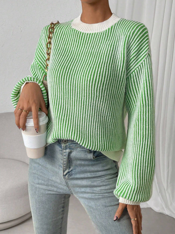 Pull en tricot pour femmes avec un design en côtes larges et des manches ballon décontractées Lune London