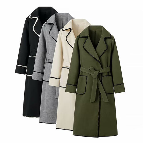 Elegant trench coat for ladies with contrasting trim and waist belt Lune London