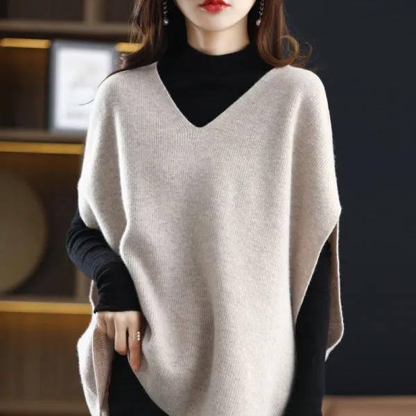 Poncho Tricot Femme avec Col V Chic & Stil