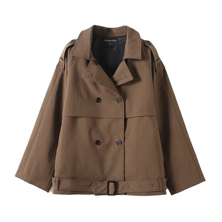 Trendy oversized trench coat for women with double-breasted closure and tie belt Lune London