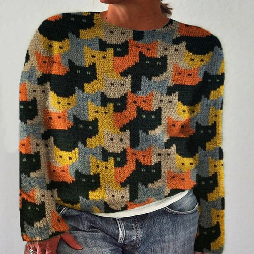 Pull en tricot pour femmes avec un motif de chat ludique Chic & Stil
