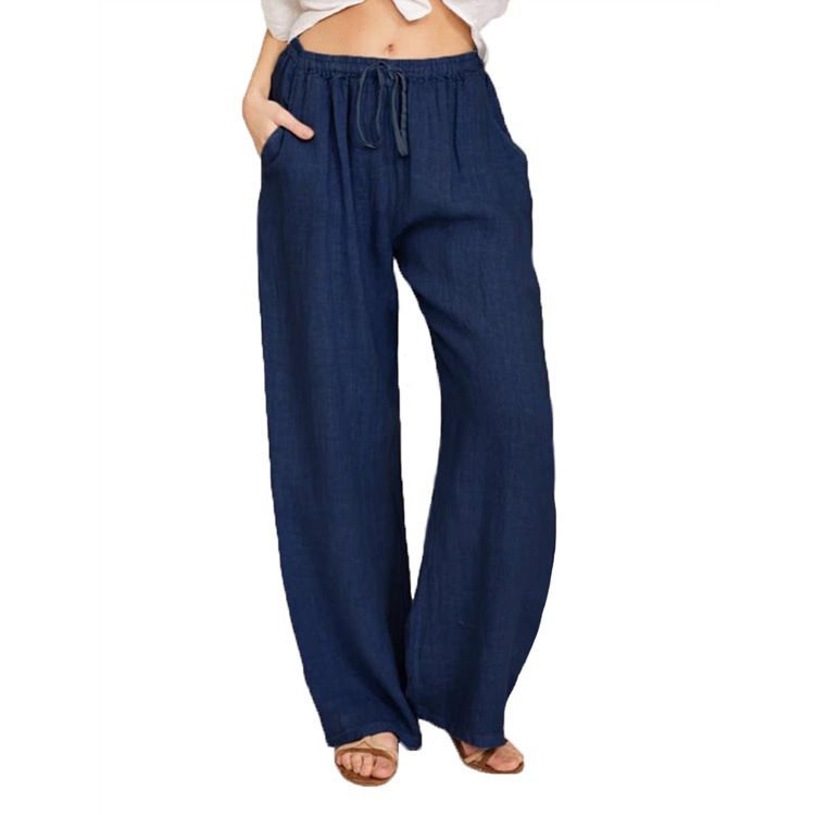 Comfortable and breathable linen pants for women with elastic waistband and side pockets Lune London