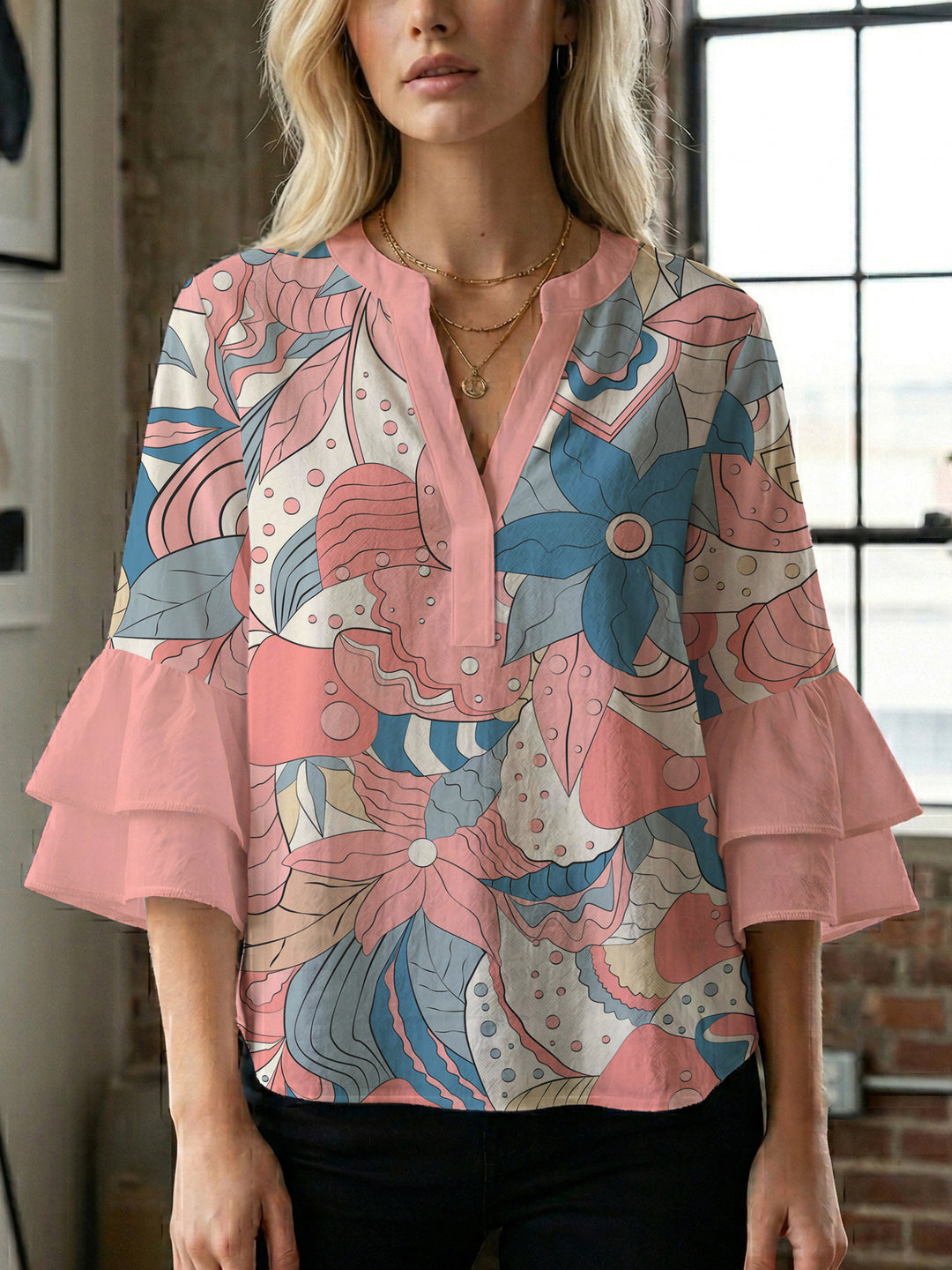Women's flower creation with voluminous ruffled sleeves Lune London