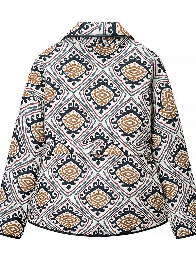 Elegant women's blazer jacket with belt and eye-catching pattern Lune London