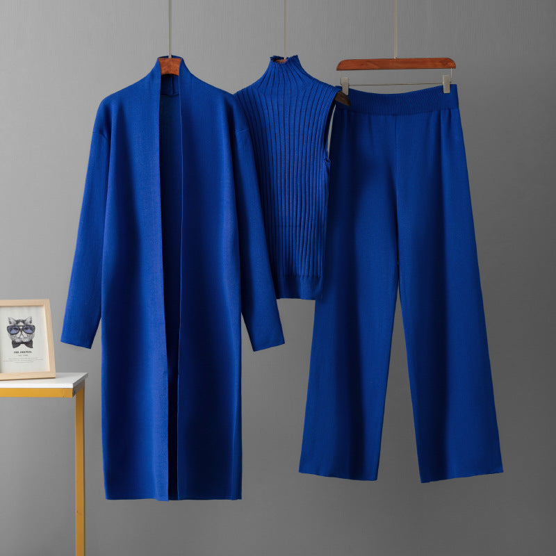 Women modern knitted outfit with long cardigan and quality top Lune London