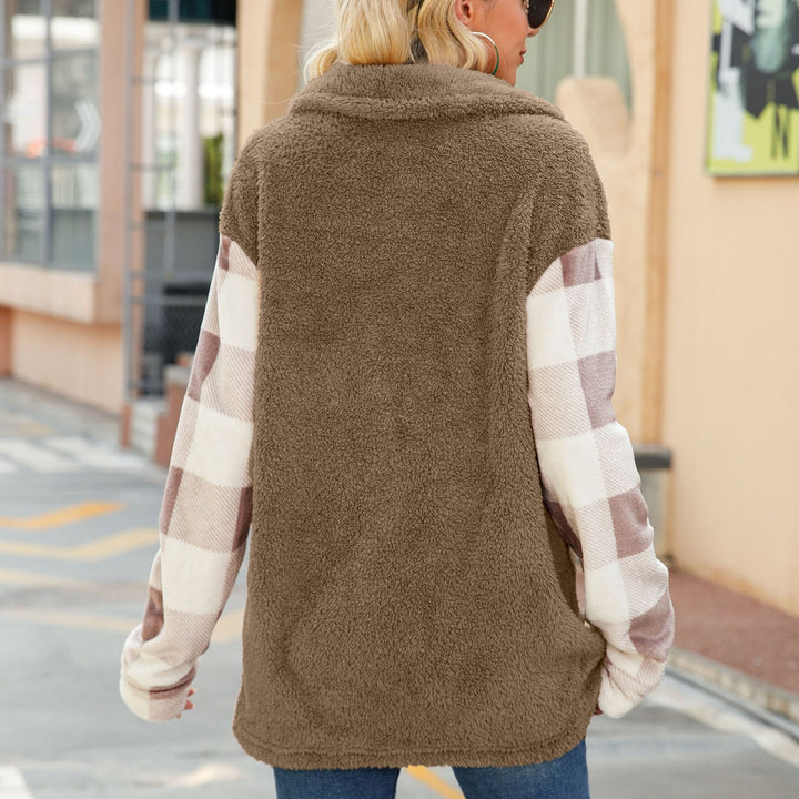 Fleece coat for women with plaid pattern and buttonhole Lune London
