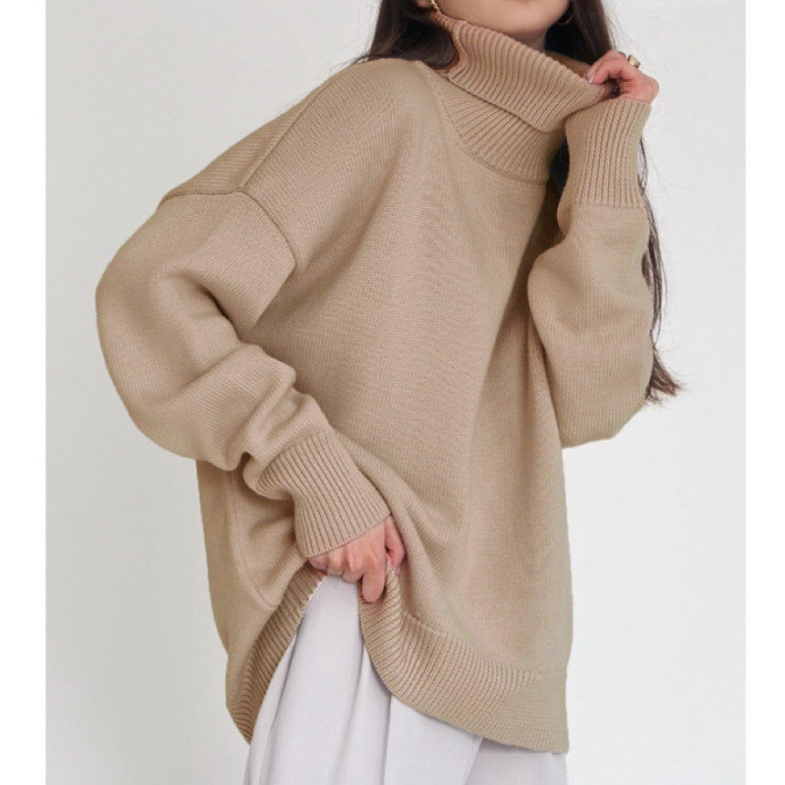 Women's Oversized Turtleneck Sweater with Ribbed Texture Lune London