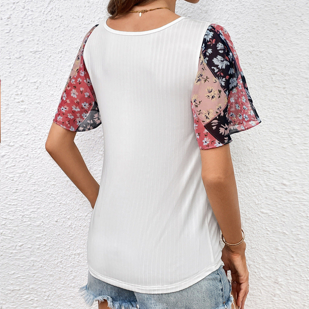 Women’s T-shirt with transparent sleeves in elegant flower Lune London