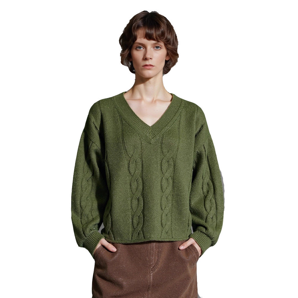 Pull en maille épaisse pour femmes avec col en V et détails modernes Chic & Stil