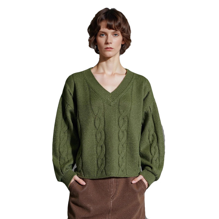 Pull en maille épaisse pour femmes avec col en V et détails modernes Chic & Stil