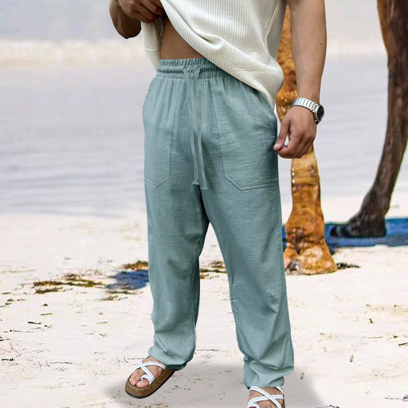 Men's casual linen pants with elastic waistband and practical side pockets Lune London